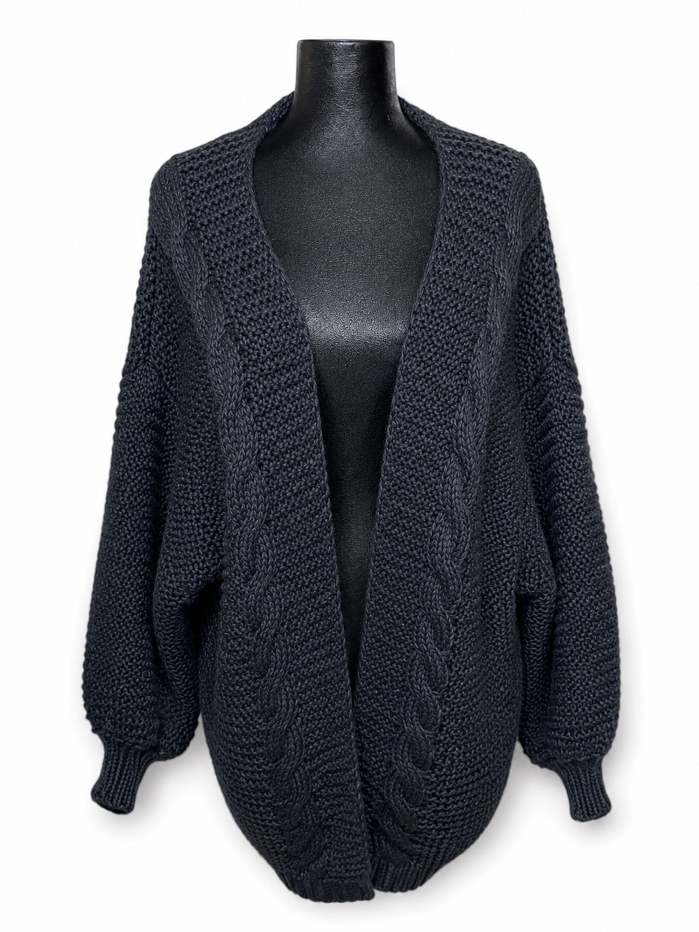 SHEIN Oversized Chunky Knit Sweater | Black Drop Shoulder Cozy Pullover | Small
